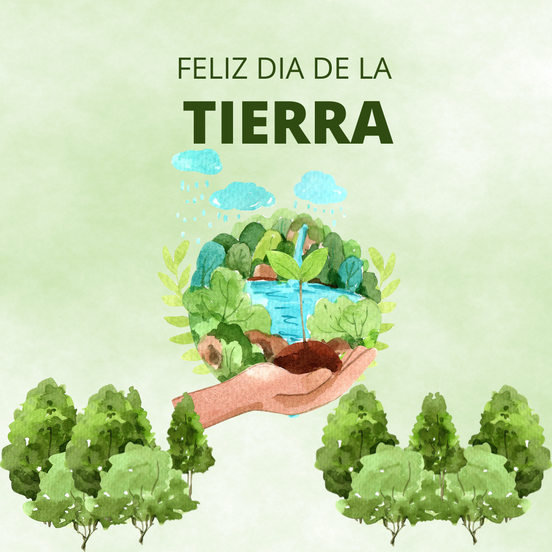 Se muestra la tierra verde y con agua en las manos de una persona para recordar el día de la tierra y recordar que todos debemos cuidarla