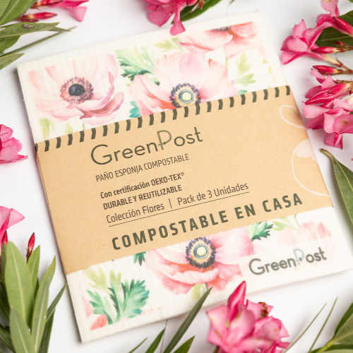Paño Esponja Compostable (Pack 3) - Diseño Flores