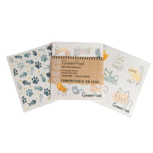Paño Esponja Compostable (Pack 3) - Diseño Miau