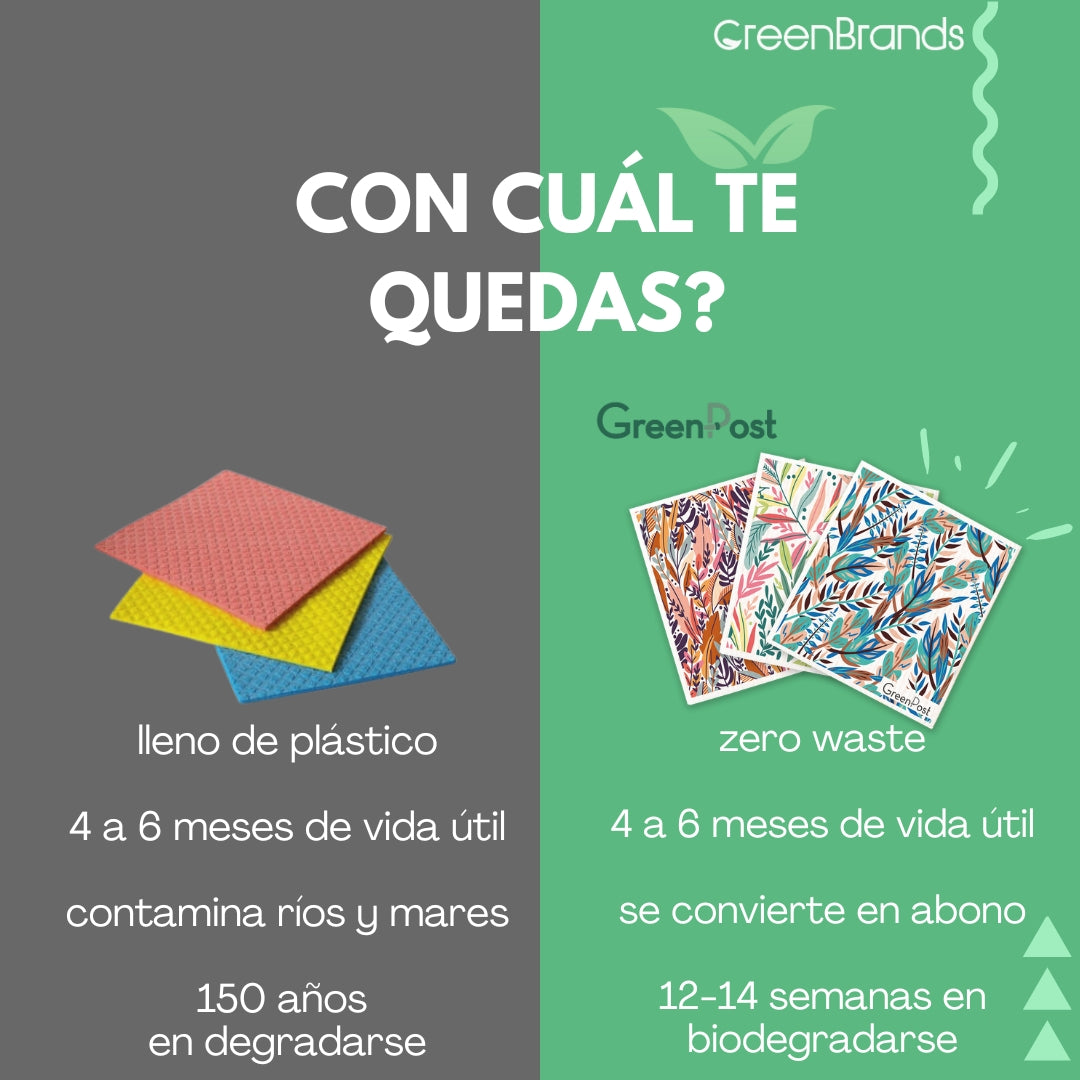 Paño Esponja Compostable (Pack 3) - Diseño Ramas