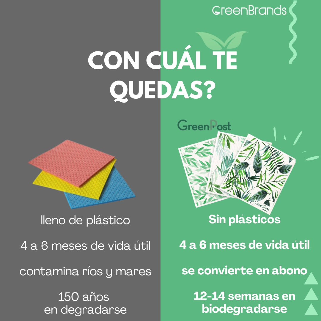 Paño Esponja Compostable (Pack 3) - Diseño Hojas