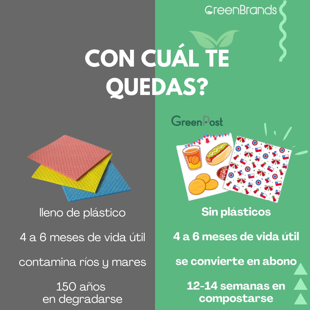 Caja 10 unidades. Paño esponja compostable Fiestas Patrias pack 2 unidades.