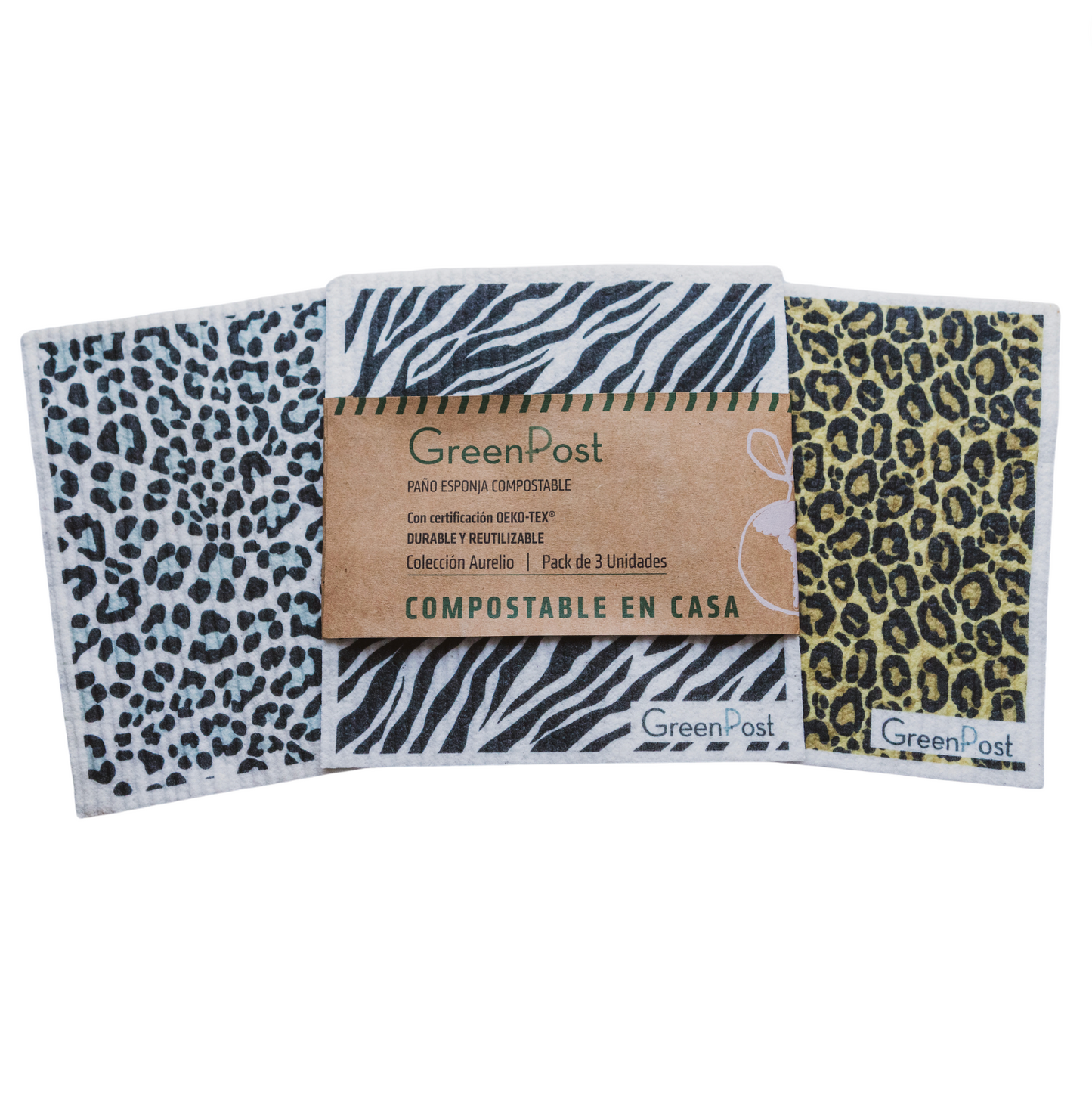 Paño Esponja Compostable (Pack 3) - Diseño Animal Print
