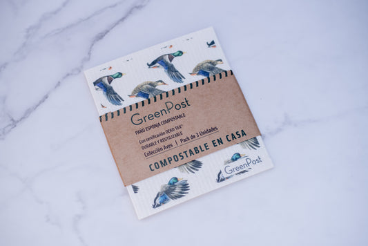 Paño Esponja Compostable (Pack 3) - Diseño Aves
