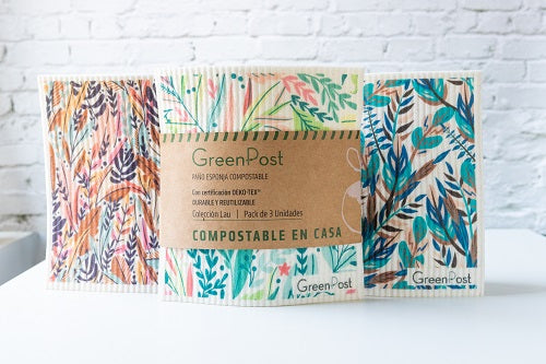 Paño Esponja Compostable (Pack 3) - Diseño Ramas