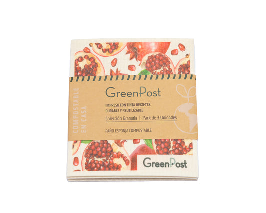 Paño Esponja Compostable (Pack 3) - Diseño Granadas