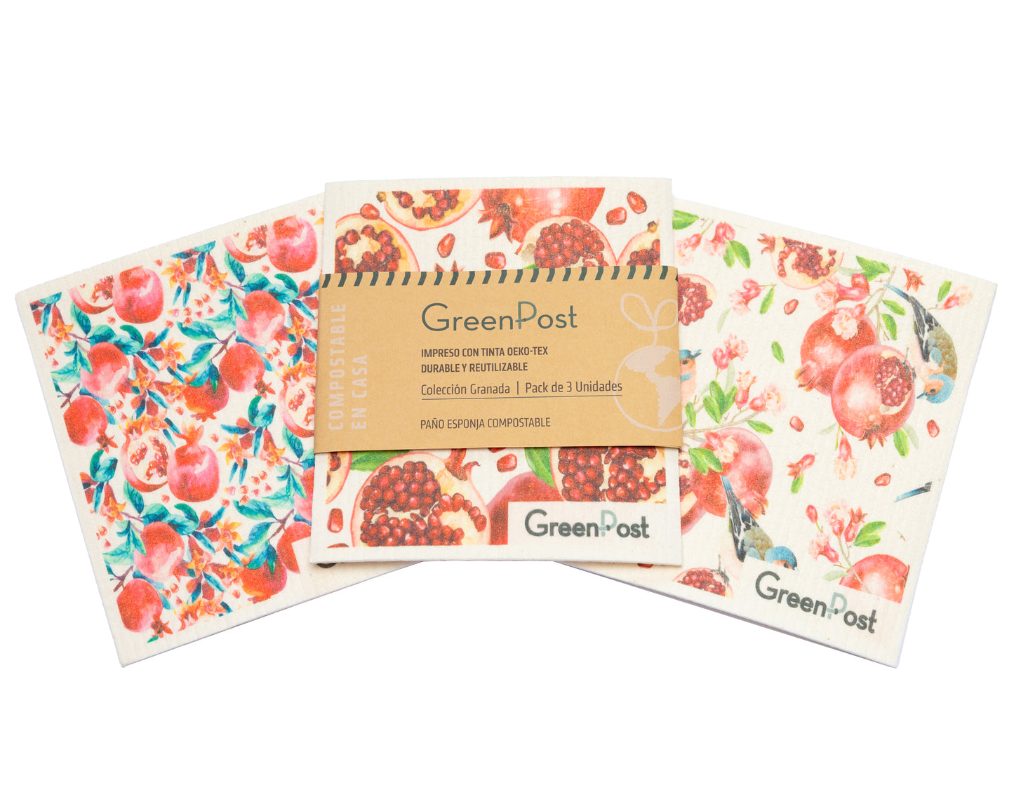Paño Esponja Compostable (Pack 3) - Diseño Granadas