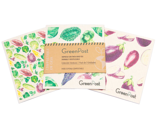 Paño Esponja Compostable (Pack 3) - Diseño Verduras