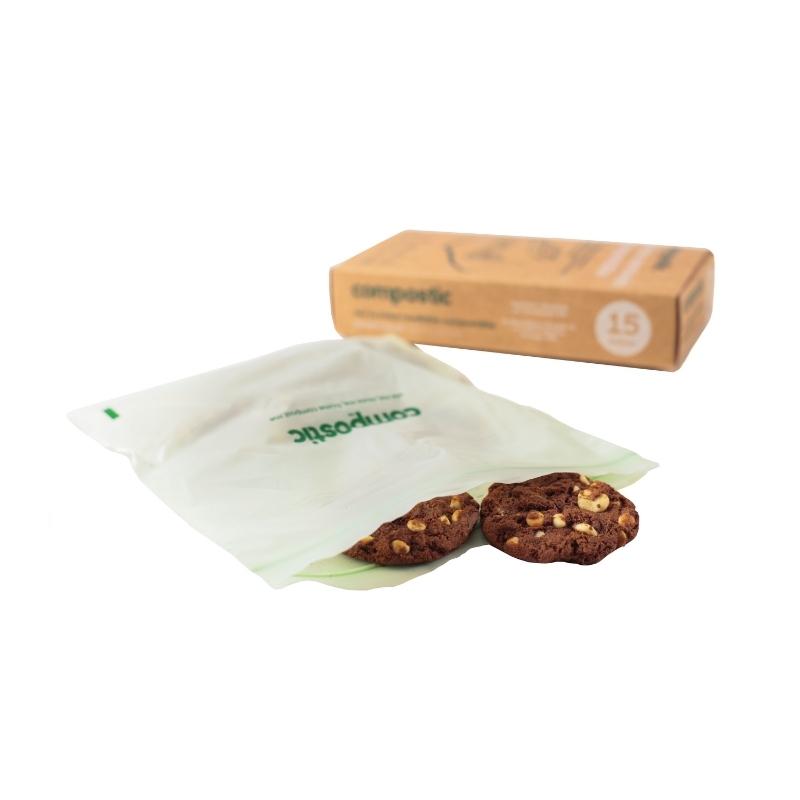 Compostic Caja de 12 unidades de Bolsas reutilizables con cierre sandwich compostables