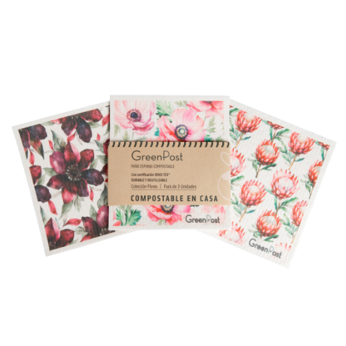 Paño Esponja Compostable (Pack 3) - Diseño Flores
