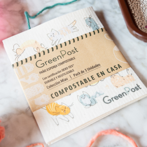 Paño Esponja Compostable (Pack 3) - Diseño Miau