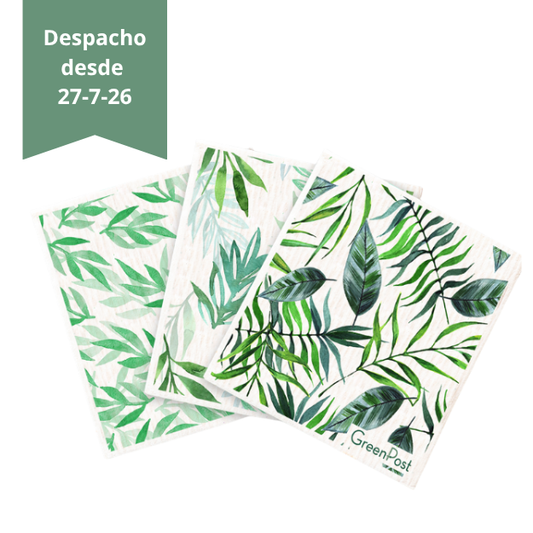Paño Esponja Compostable (Pack 3) - Diseño Hojas