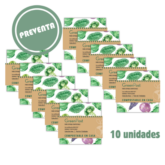 Caja de 10 Packs - 30 Paños Esponja Compostable - Diseño Verduras