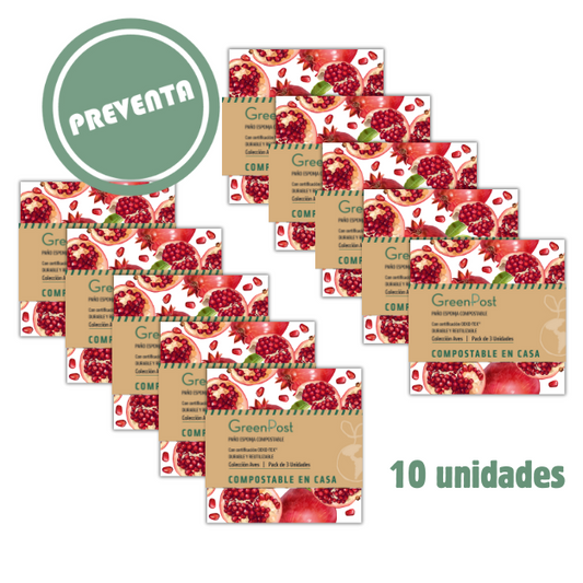 Caja de 10 Packs - 30 Paños Esponja Compostable - Diseño Granadas