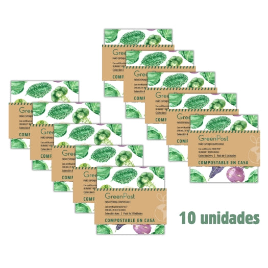 Caja de 10 Packs - 30 Paños Esponja Compostable - Diseño Verduras