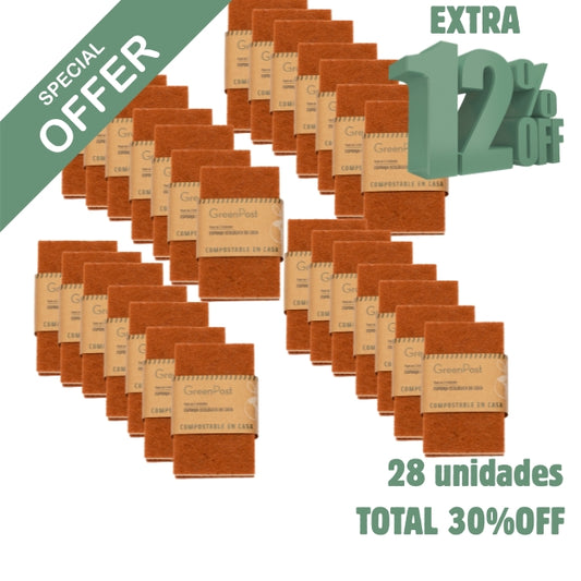Caja 28 unidades de Esponjas Compostables de FIBRA DE COCO