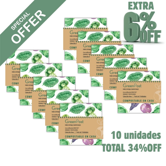 Caja de 10 Packs - 30 Paños Esponja Compostable - Diseño Verduras