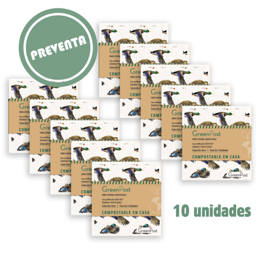 Caja de 10 Packs - 30 Paños Esponja Compostable - Diseño Aves