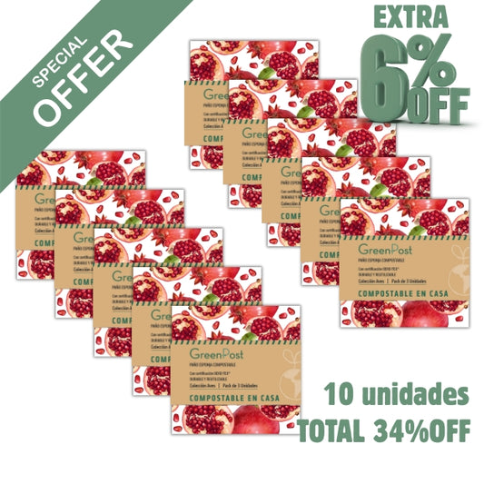 Caja de 10 Packs - 30 Paños Esponja Compostable - Diseño Granadas