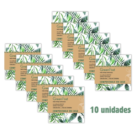 Caja de 10 Packs - 30 Paños Esponja Compostable - Diseño Hojas