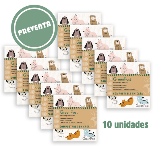 Caja de 10 Packs - 30 Paños Esponja Compostable - Diseño Pets