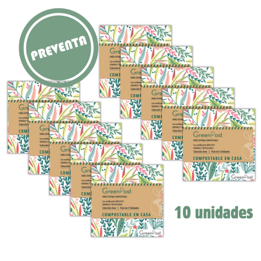 Caja de 10 Packs - 30 Paños Esponja Compostable - Diseño Ramas