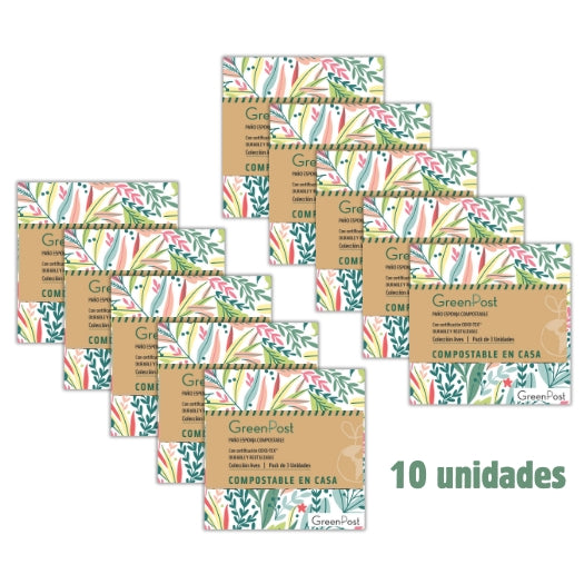 Caja de 10 Packs - 30 Paños Esponja Compostable - Diseño Ramas