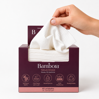 Bambora Toallas Faciales Secas XL – 50 Unidades