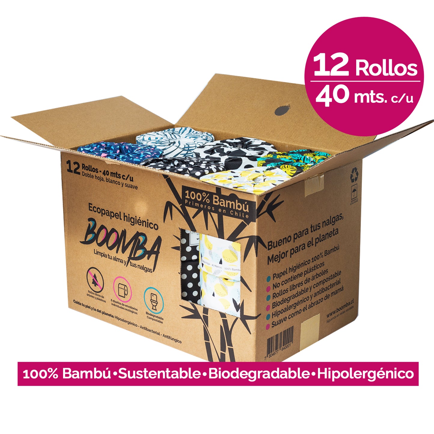 Papel Higiénico de Bambú - Pack 12 Rollos (Boomba)