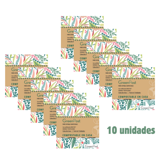 Caja 10 unidades. Paño esponja compostable RAMAS pack 3 unidades.