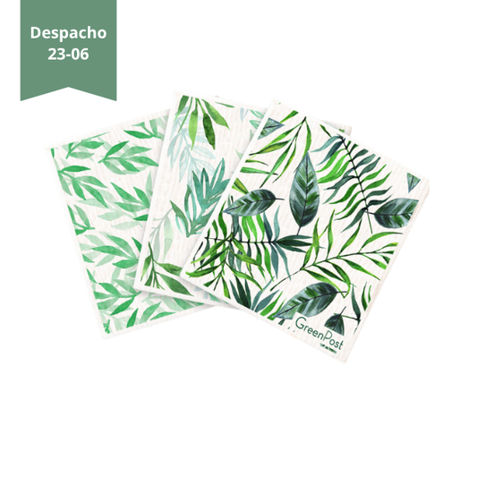 Paño Esponja Compostable (Pack 3) - Diseño Hojas