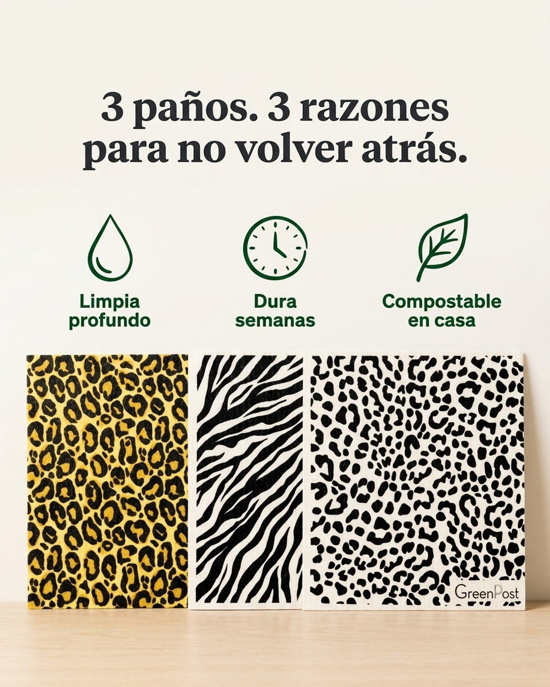 Paño Esponja Compostable (Pack 3) - Diseño Animal Print